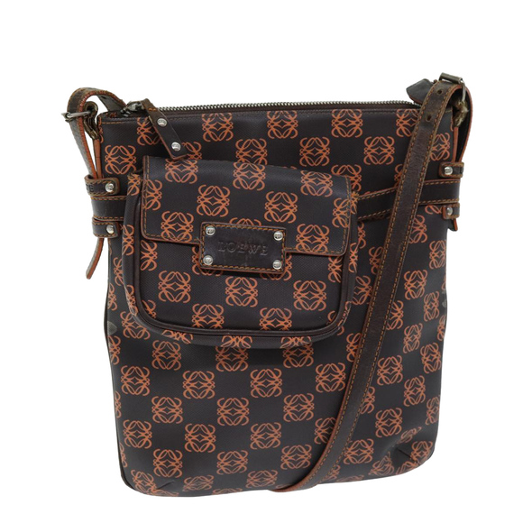 LOEWE Anagram Shoulder Bag Coated Canvas Orange Auth bs14487 - Picture 1 of 16